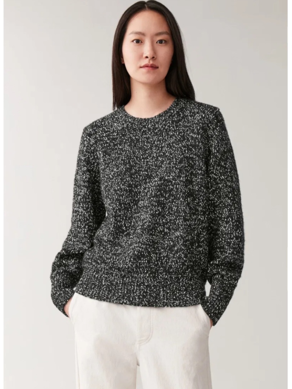 COS Speckle Black & White wool and cotton blended Crewneck Sweater size S